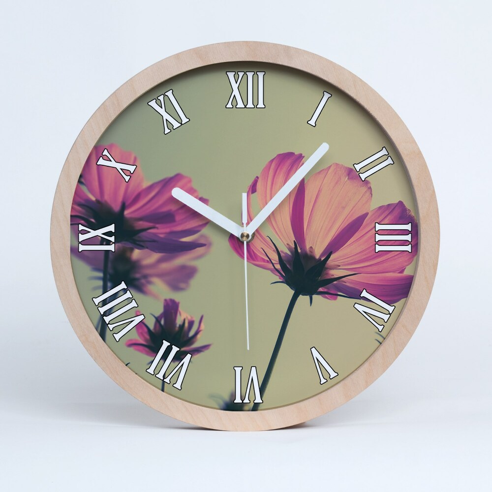 Zegar drewniany Różowe kwiaty