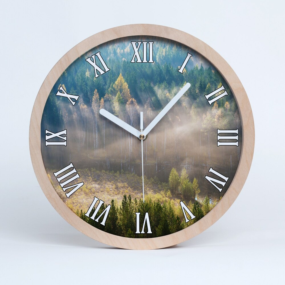 Zegar drewniany Mgła w lesie