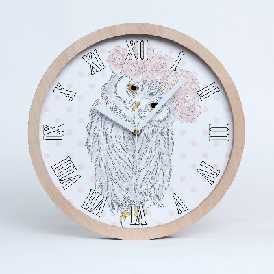 Zegar drewniany Sowa w wianku