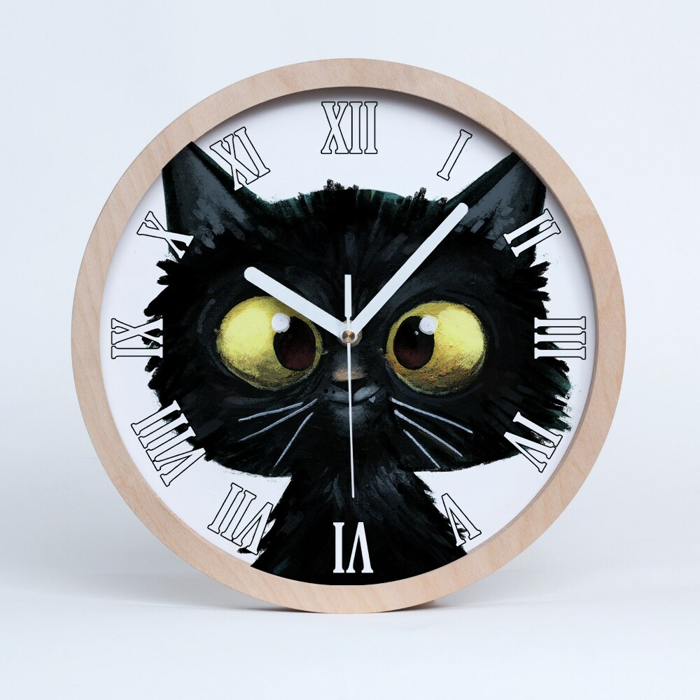 Zegar ścienny drewniany Ilustracja kota