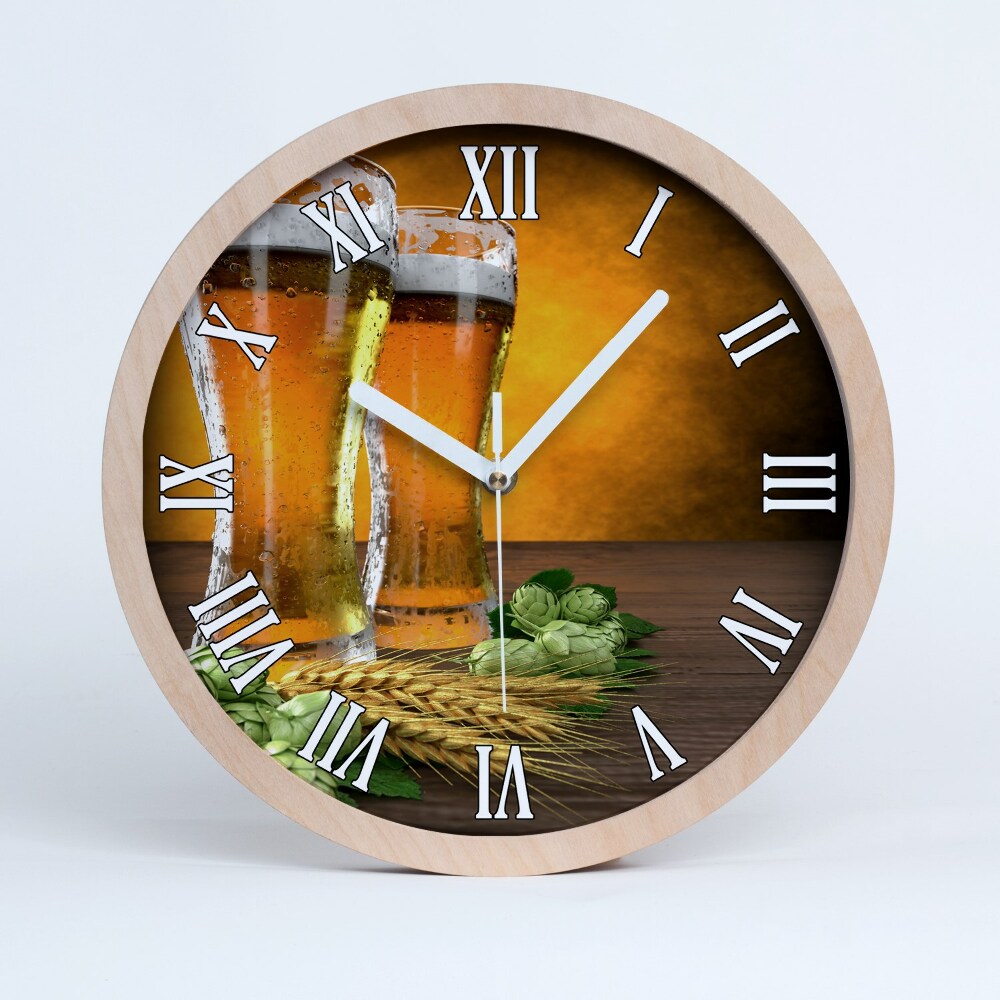 Zegar na ścianę drewniany Dwie szklanki piwa