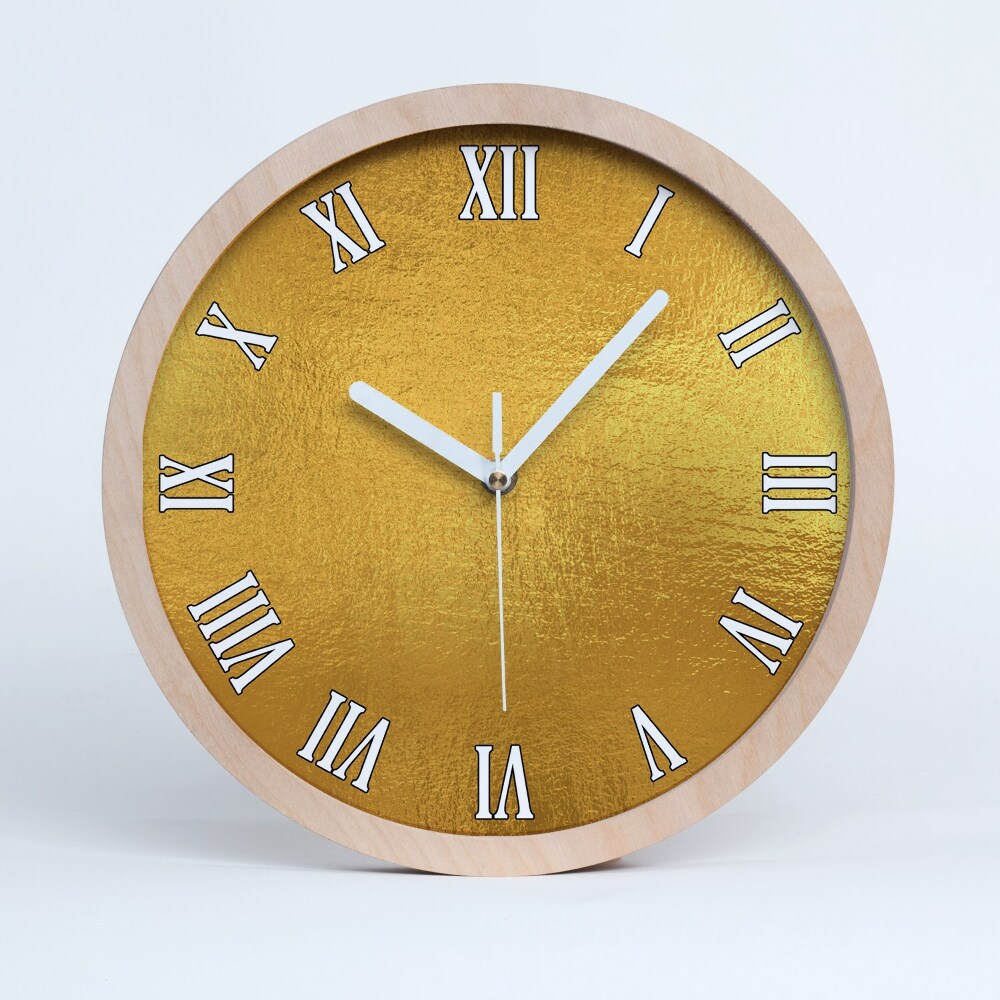 Drewniany zegar Złota folia tło