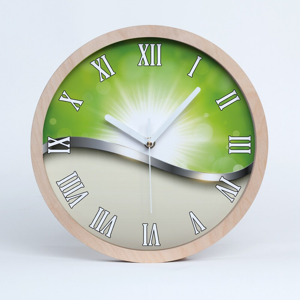 Drewniany zegar Zielona abstrakcja