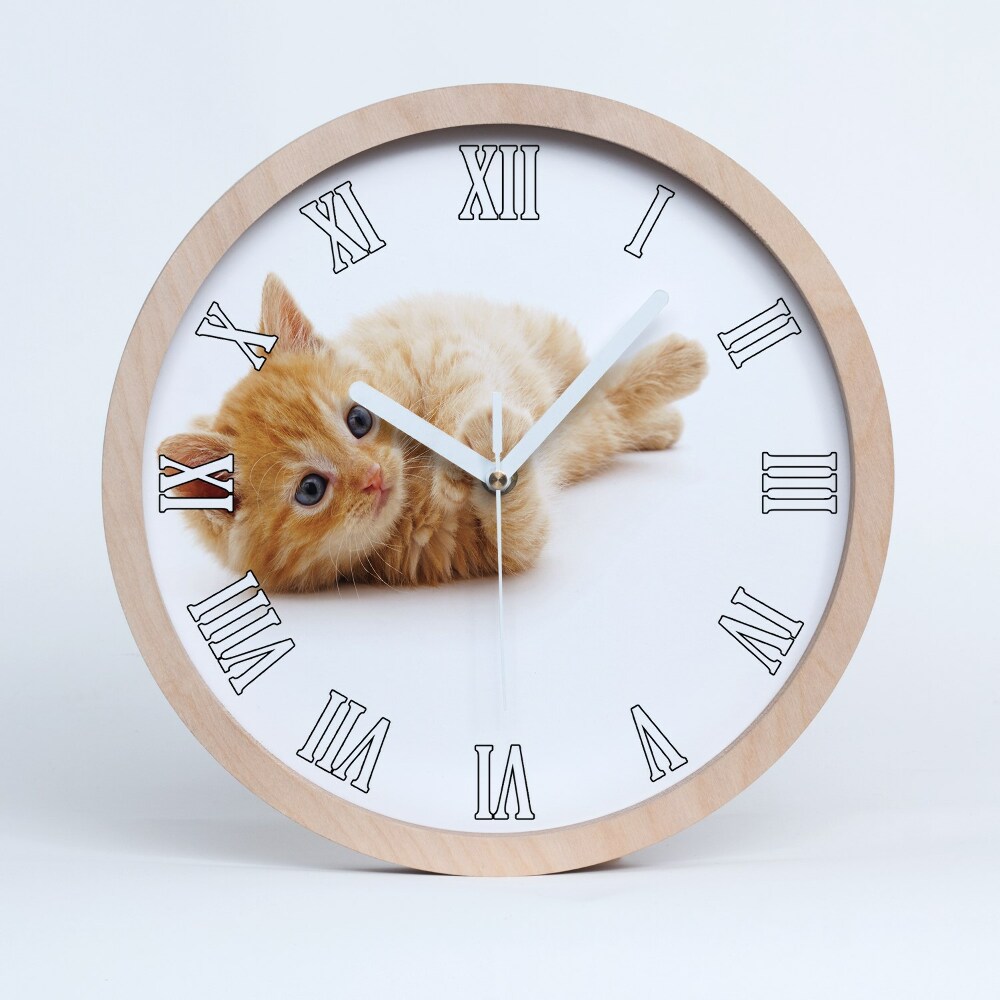 Zegar ścienny okrągły Rudy kot