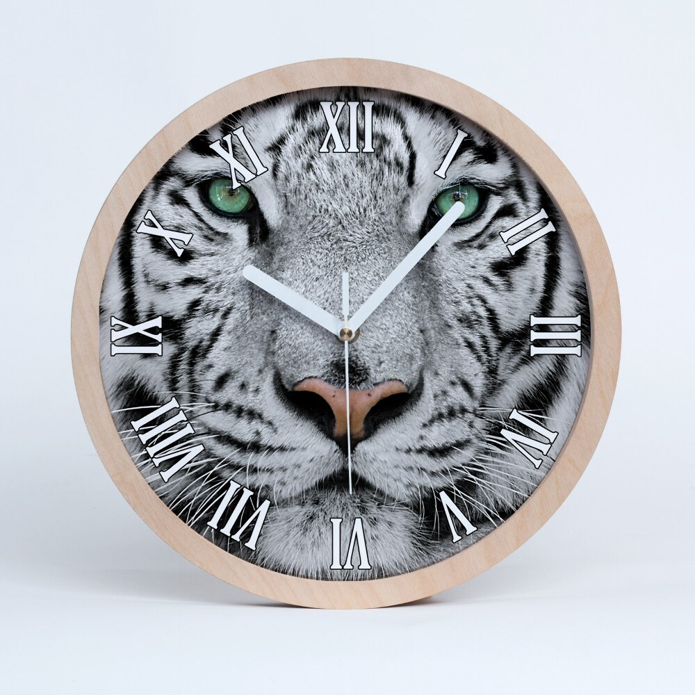 Zegar drewniany wiszący Biały tygrys