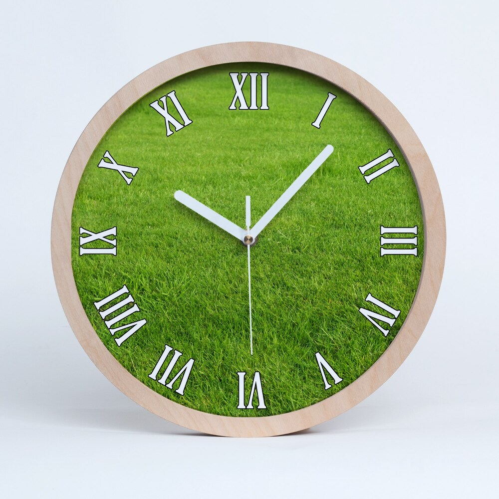 Drewniany zegar ścienny Zielona trawa