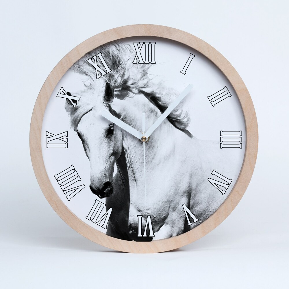 Zegar ścienny drewniany Biały koń