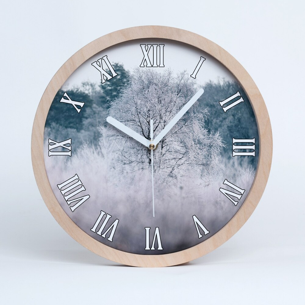 Zegar na ścianę drewniany Drzewa zimą