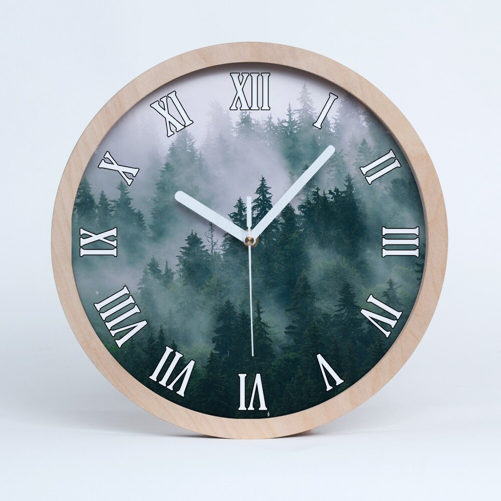 Zegar ścienny drewniany Mgła nad lasem