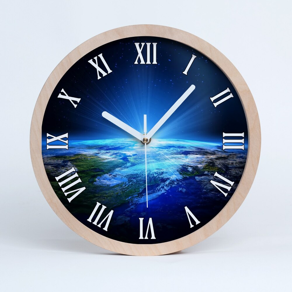 Zegar ścienny drewniany Planeta ziemia
