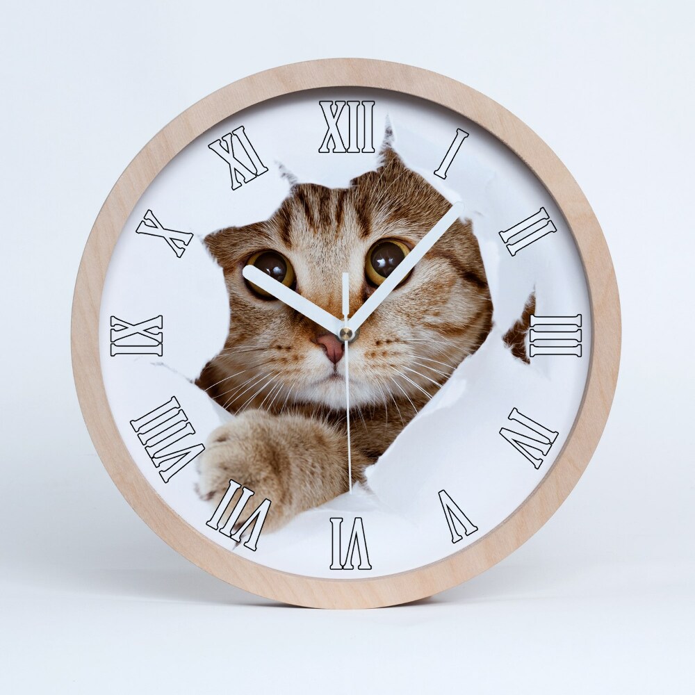 Zegar ścienny drewniany Kot