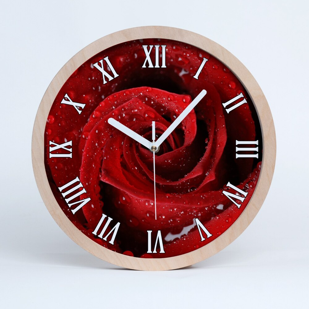 Drewniany zegar Krople na róży