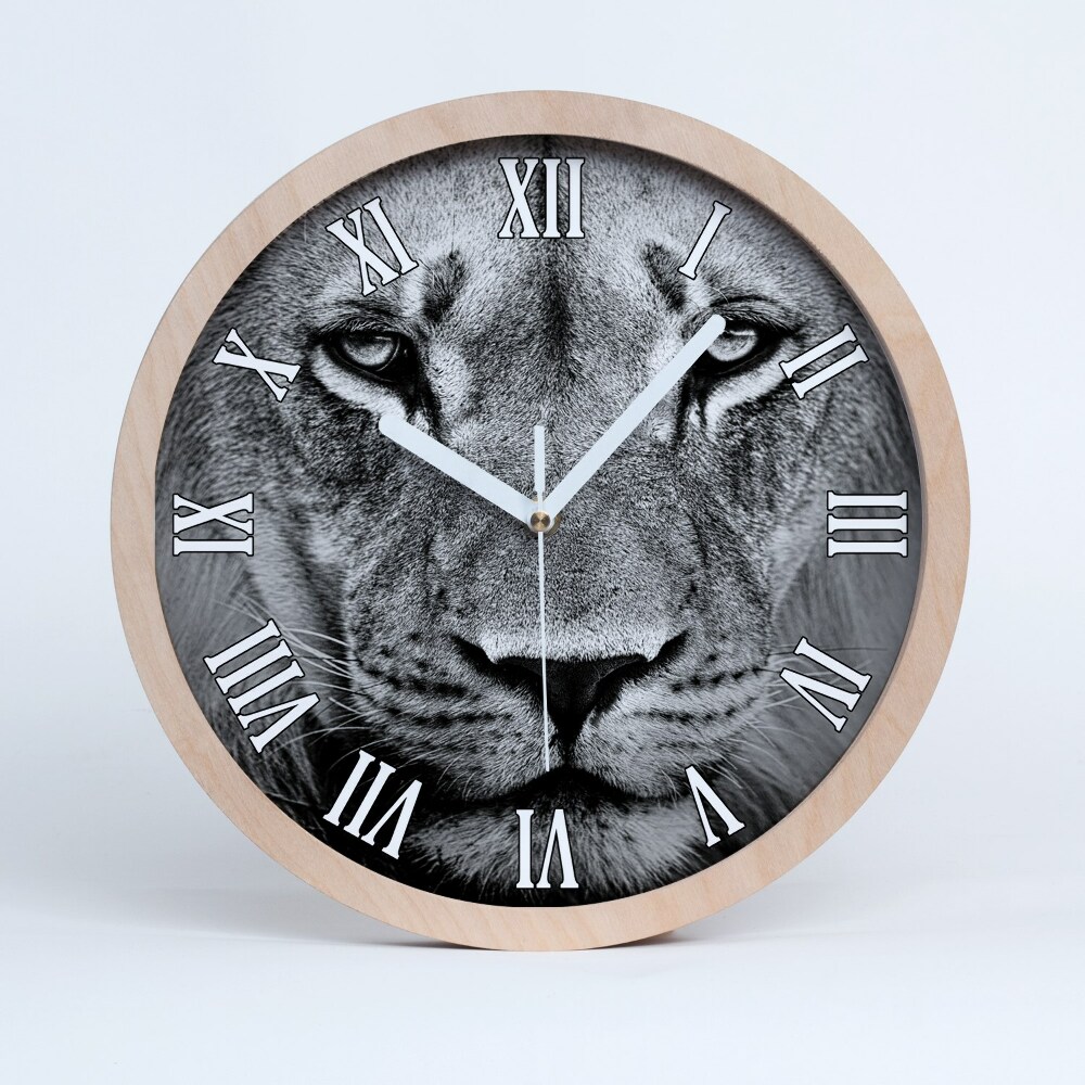 Zegar na ścianę drewniany Portret lwa