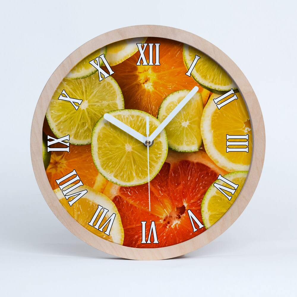 Zegar na ścianę drewniany Owoce cytrusowe