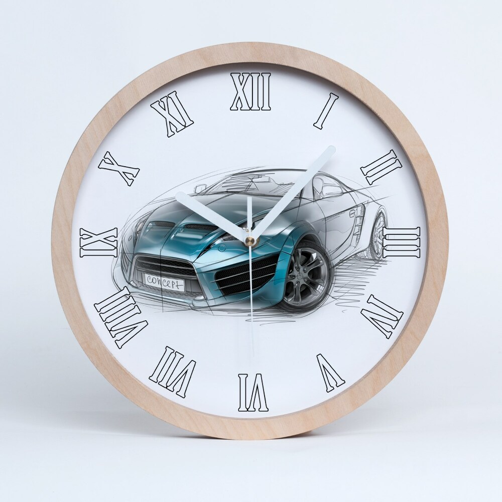 Zegar ścienny drewniany Szkic samochodu