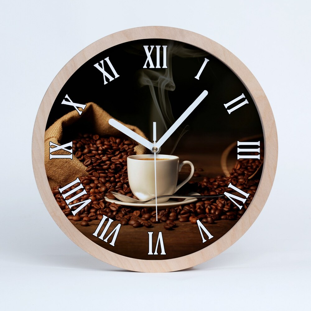 Zegar na ścianę drewniany Kawa w filiżance