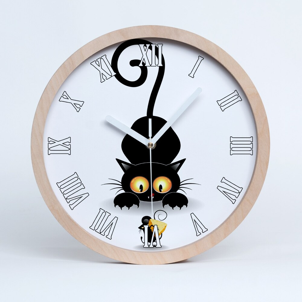 Zegar drewniany wiszący Kot i mysz