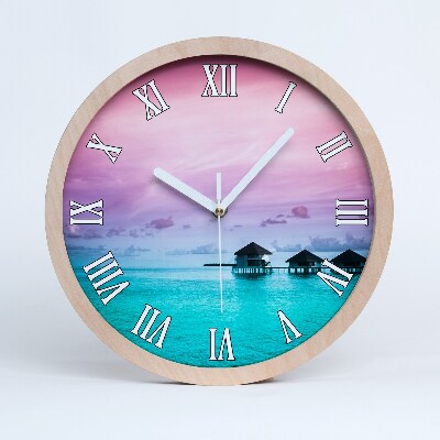 Zegar na ścianę drewniany Bungalowy nad wodą