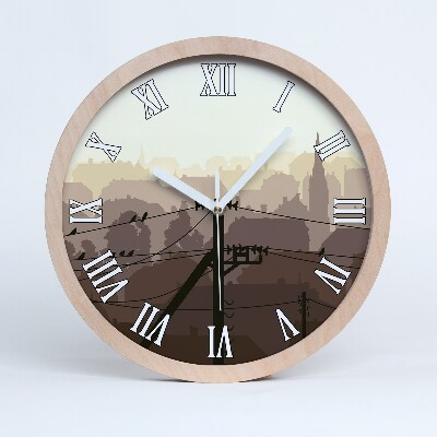 Zegar ścienny drewniany Miasto linia napięcia
