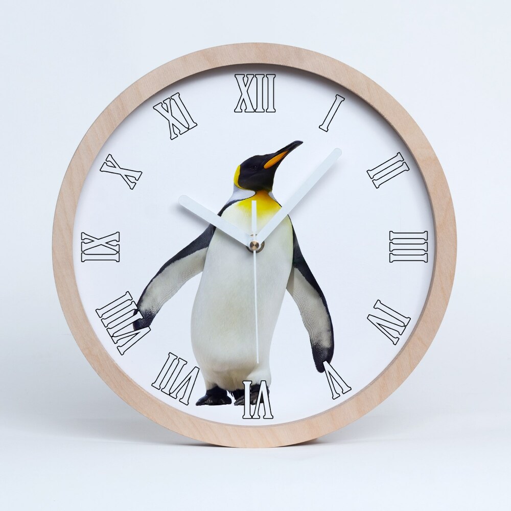 Drewniany zegar ścienny Pingwin