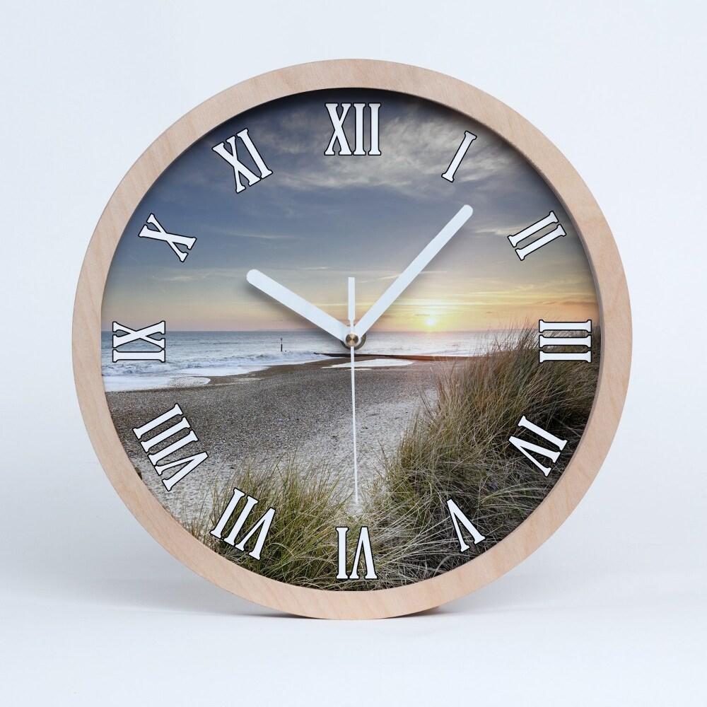 Zegar ścienny drewniany Zachód słońca i wydmy