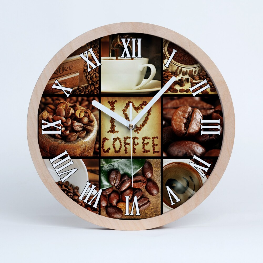 Zegar ścienny drewniany Kawa kolaż