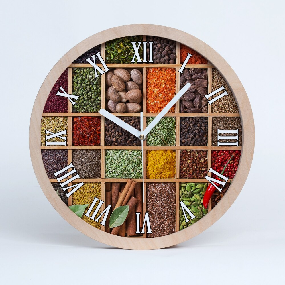Zegar ścienny drewniany Przyprawy i zioła