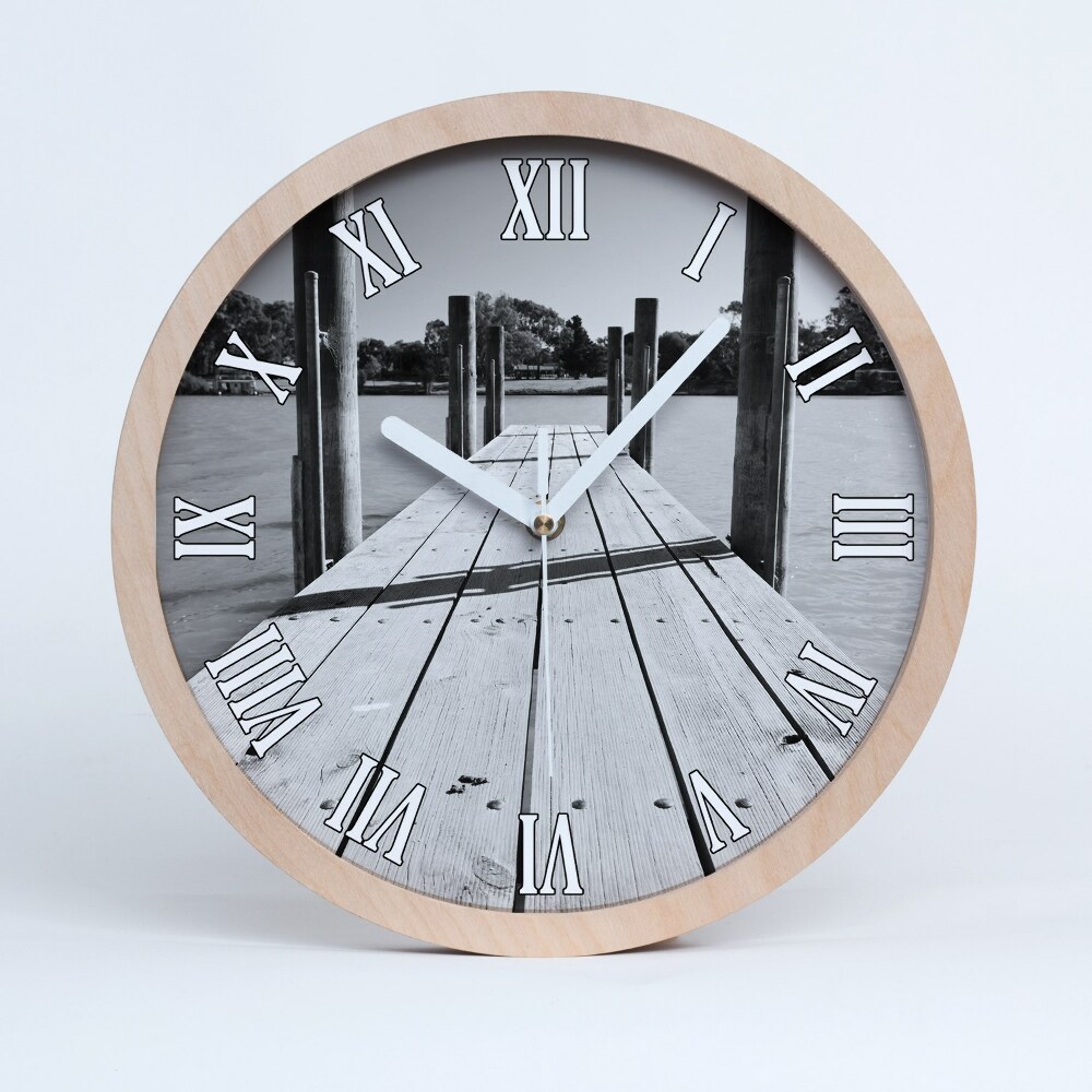 Nowoczesny zegar ścienny Drewniane molo