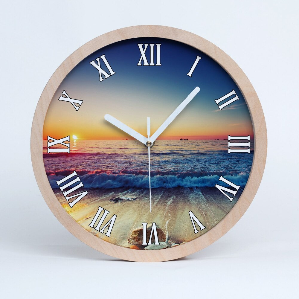 Zegar ścienny drewniany Wschód słońca morze