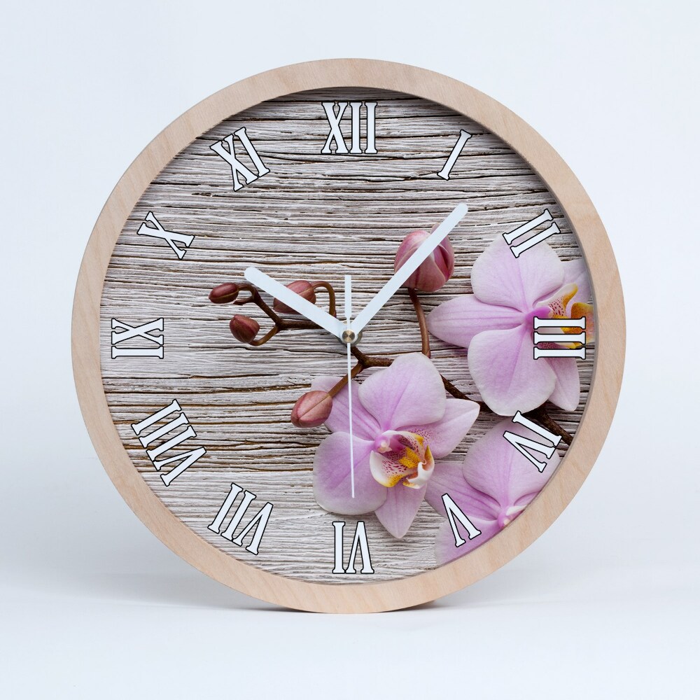 Zegar ścienny drewniany Orchidea na drewnie
