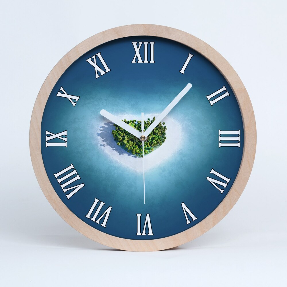 Zegar ścienny drewniany Wyspa kształt serca