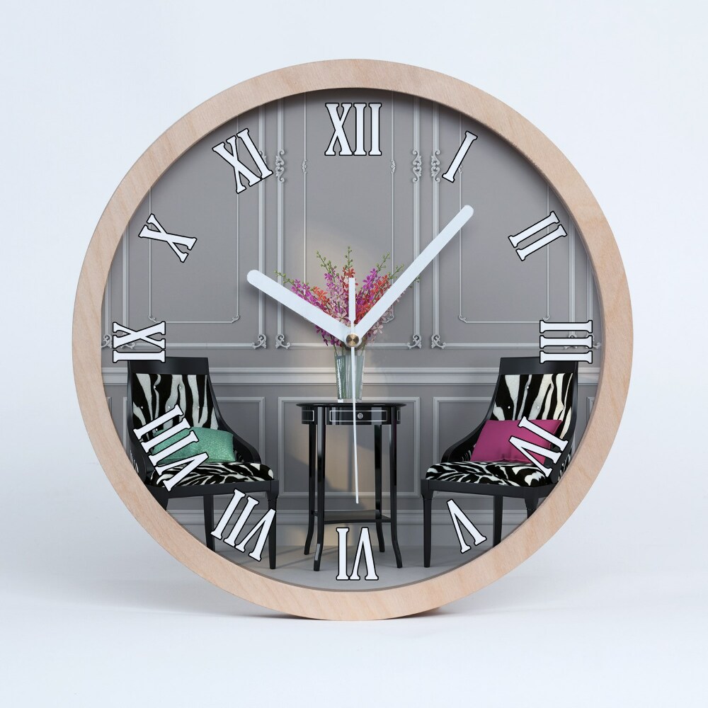 Zegar na ścianę drewniany Dwa krzesła