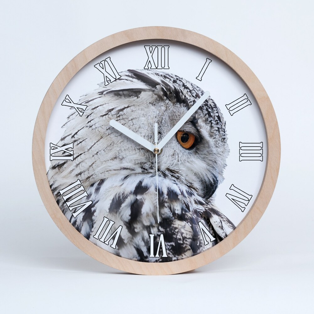 Zegar drewniany wiszący Biała sowa