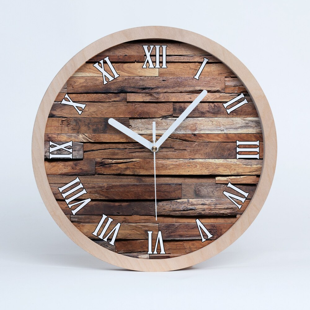 Zegar ścienny okrągły Drewniana ściana