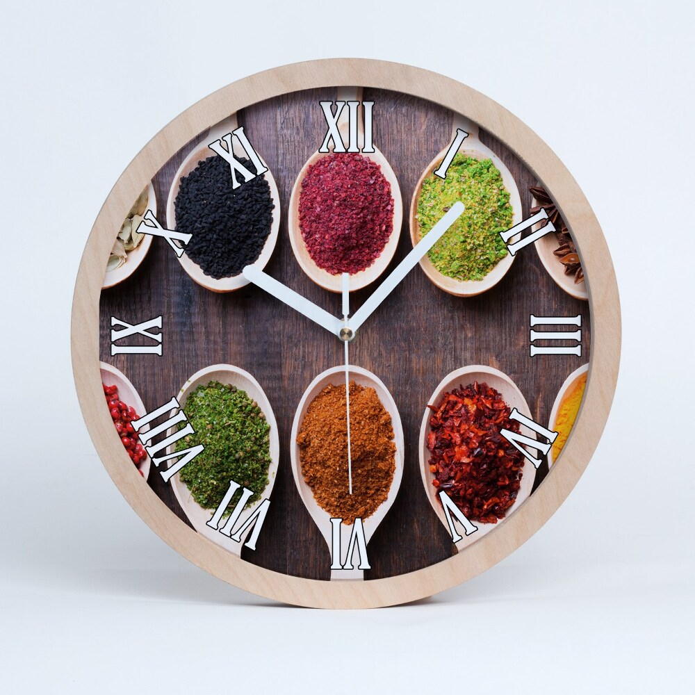 Zegar ścienny drewniany Kolorowe przyprawy