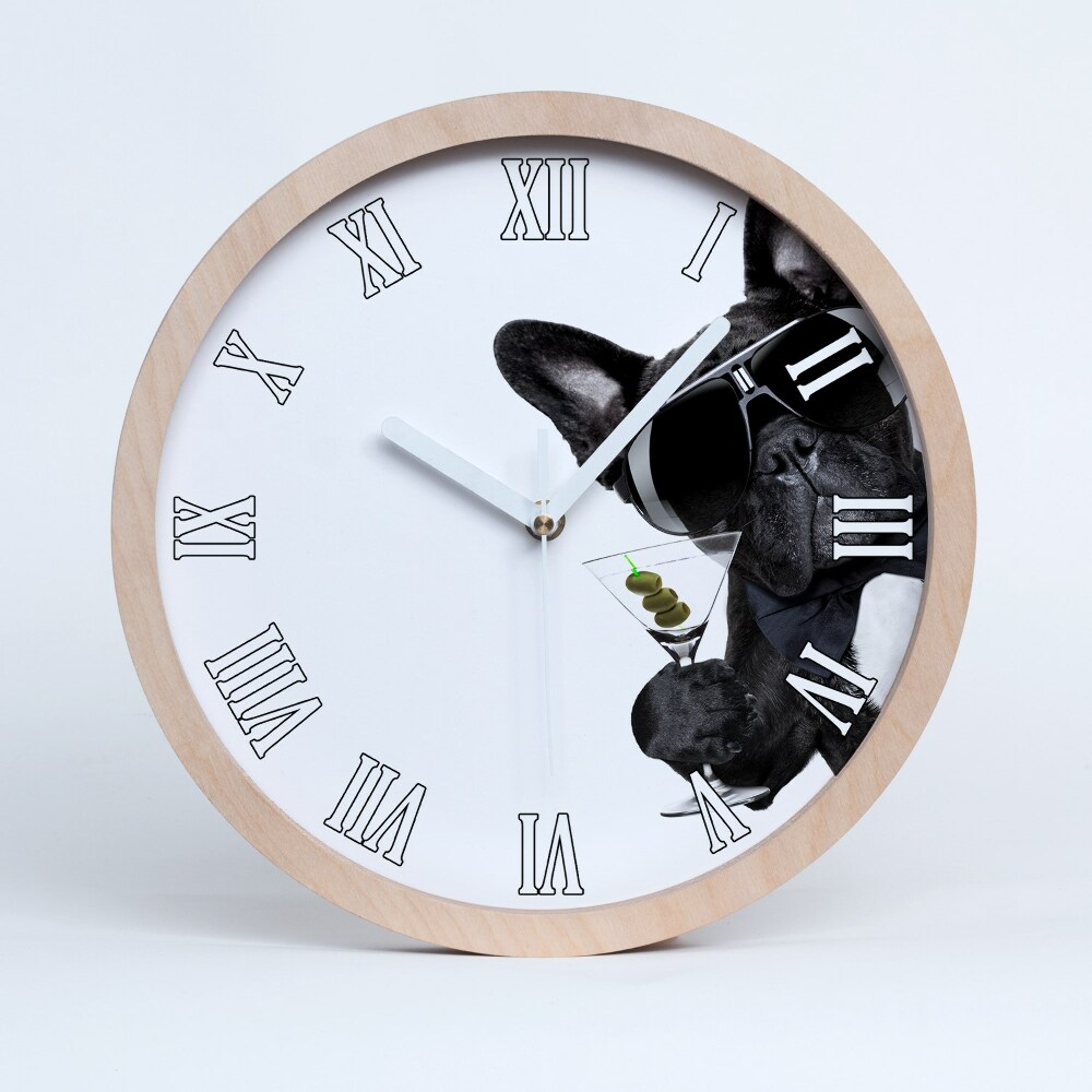 Zegar ścienny drewniany Pies z martini
