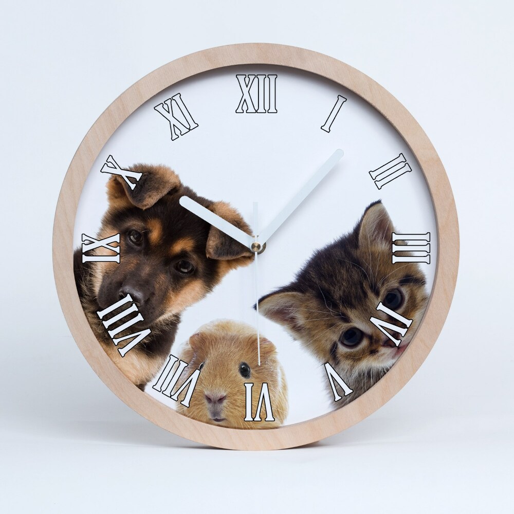 Zegar ścienny drewniany Zwierzęta domowe