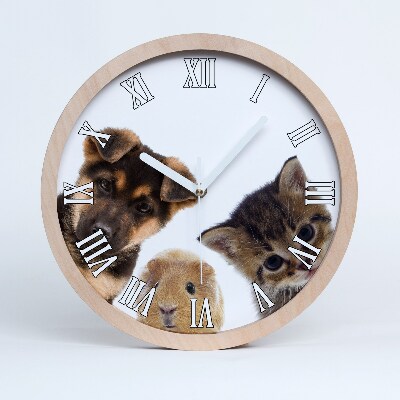 Zegar ścienny drewniany Zwierzęta domowe