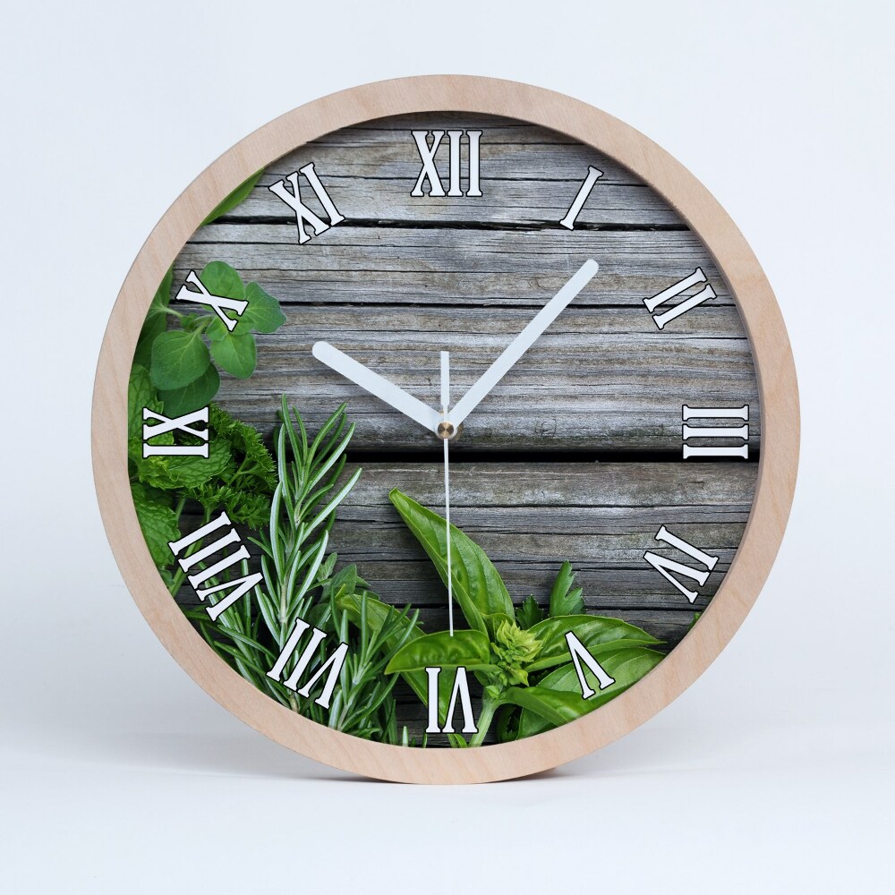 Zegar ścienny drewniany Drewniane tło zioła