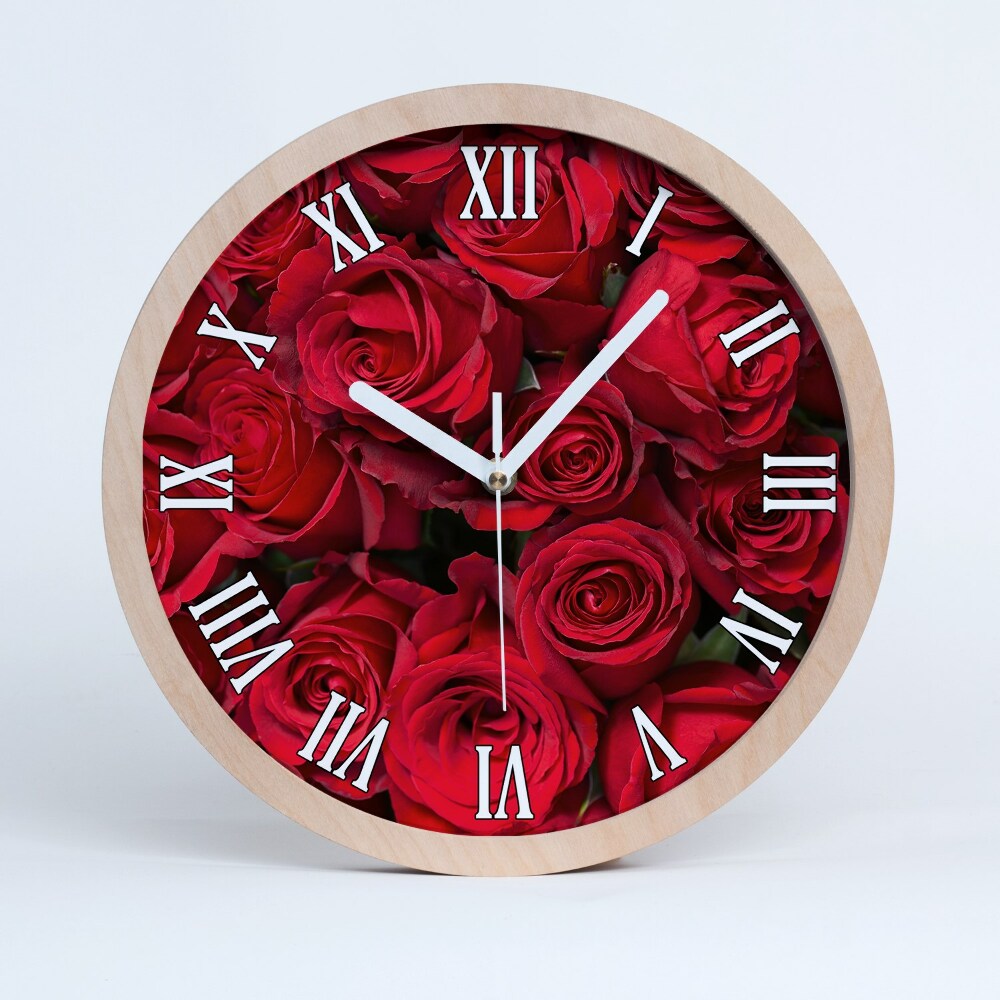 Zegar na ścianę drewniany Czerwone róże