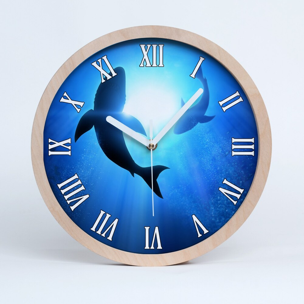 Zegar drewniany wiszący Dwa rekiny