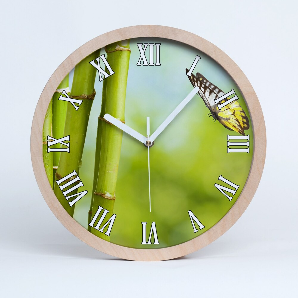 Zegar ścienny drewniany Bambus i motyl