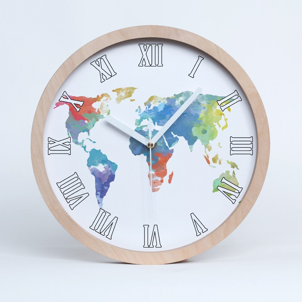 Zegar ścienny drewniany Mapa świata