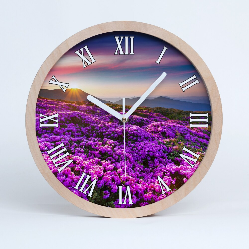 Zegar na ścianę drewniany Kwiaty w górach