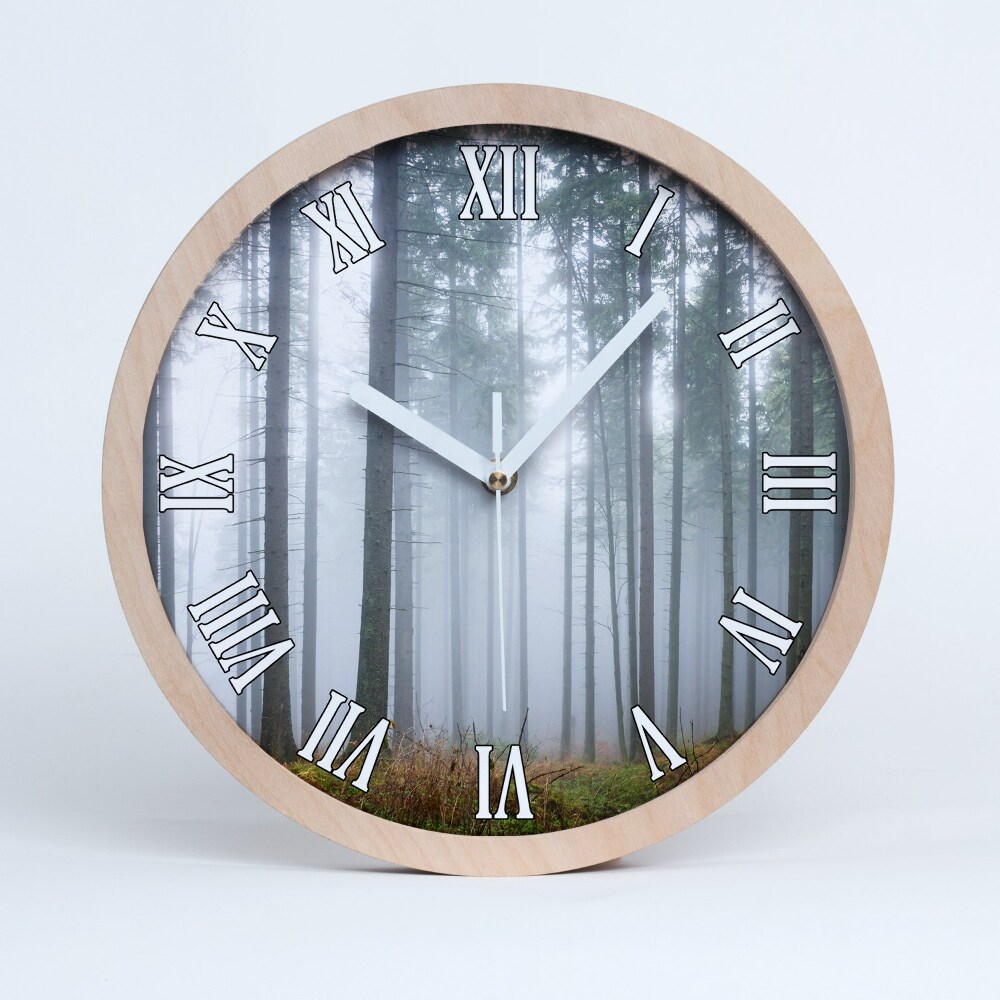 Zegar ścienny drewniany Mgła w lesie