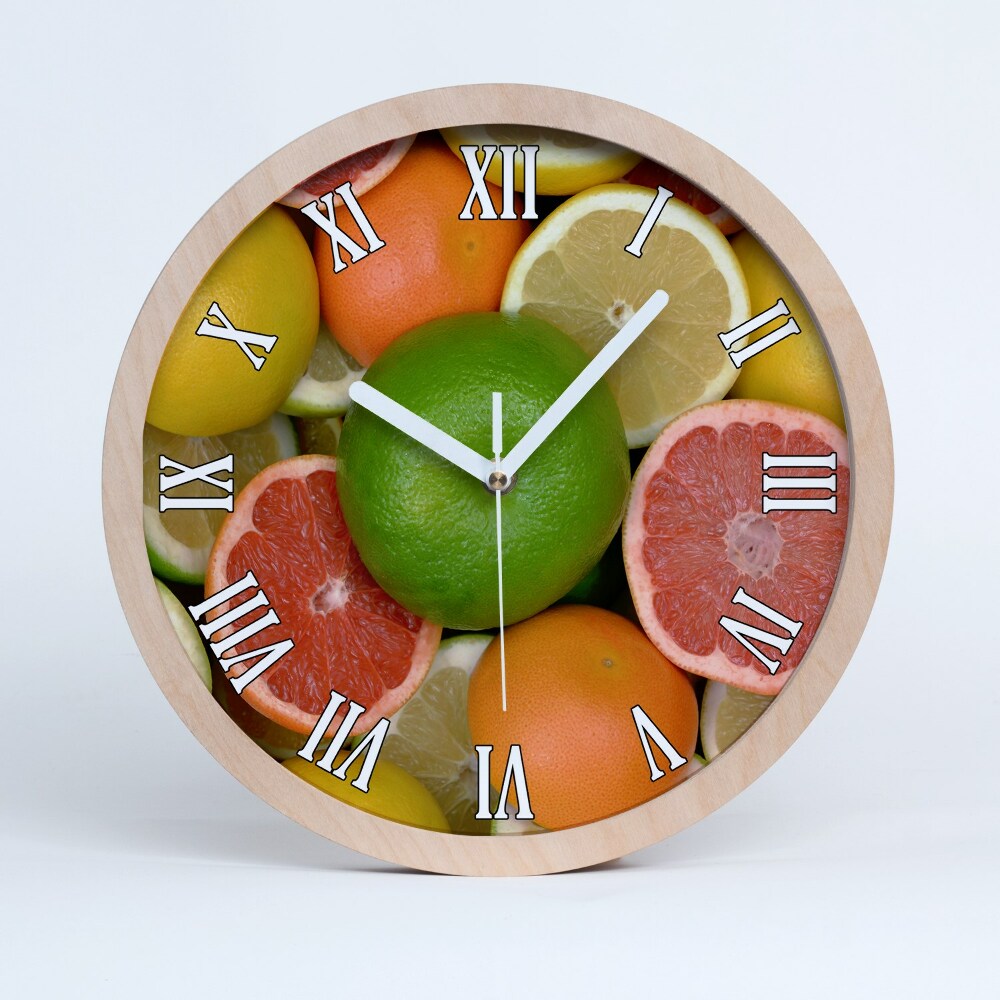 Zegar na ścianę drewniany Owoce cytrusowe