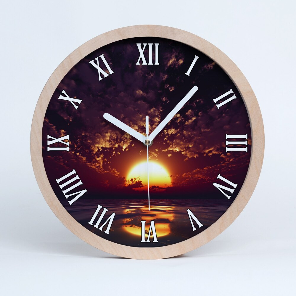 Drewniany zegar ścienny Zachód słońca