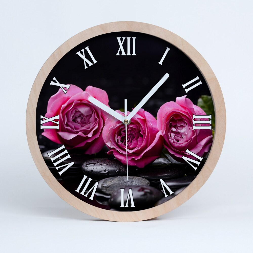 Zegar ścienny drewniany Różowe róże