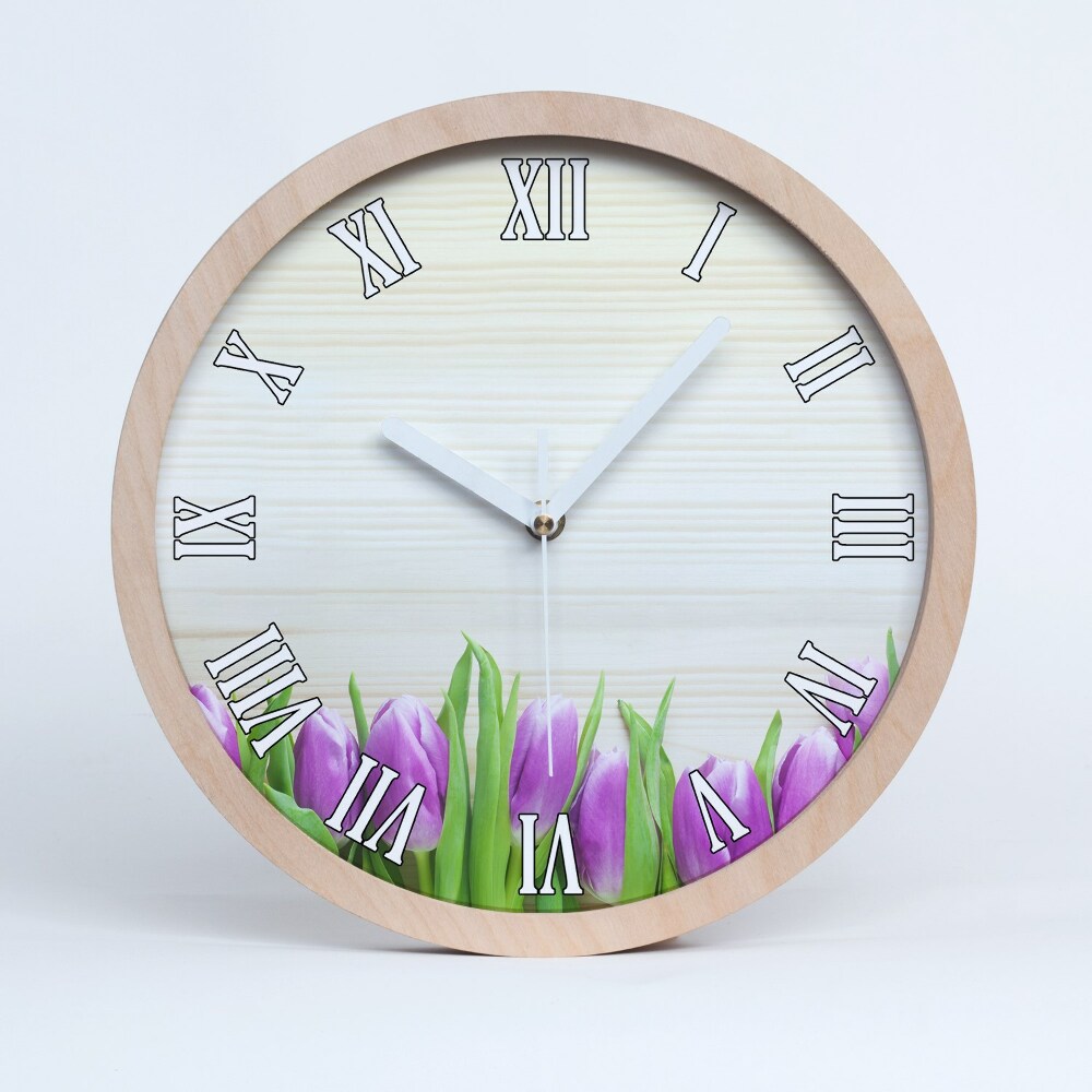 Nowoczesny zegar ścienny Fioletowe tulipany