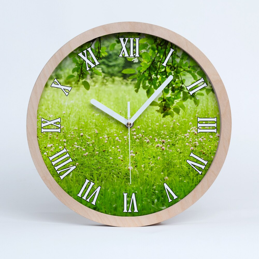 Zegar drewniany wiszący Zielona łąka